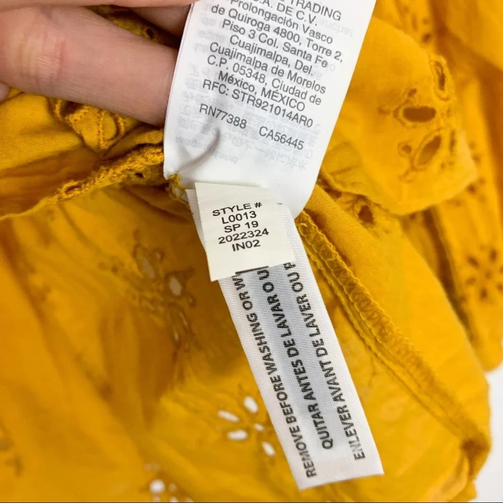 Madewell Mustard Yellow Scalloped Eyelet Wrap Top SIze Extra Extra Small - Picture 13 of 16